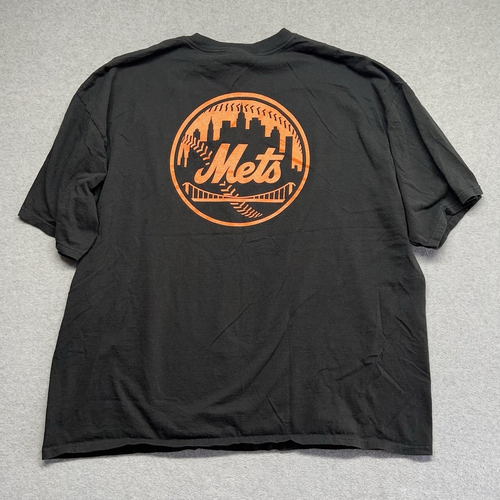 New York Mets T-shirt 2XL Black Orange Double Sided Shirt Baseball‎